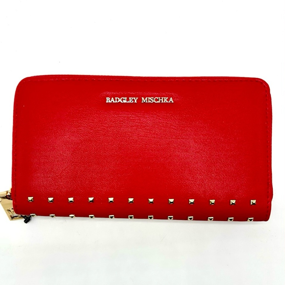 Badgley Mischka Red Zip around Wallet - Glam Gold Studs & Hardware